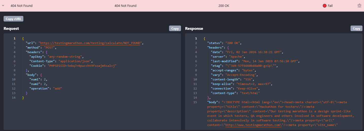 404 Not Found handling test showing incorrect 200 OK response