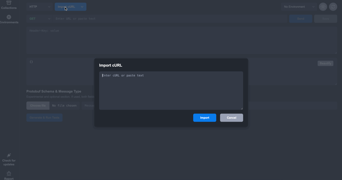 Rentgen flow: cURL in, tests out